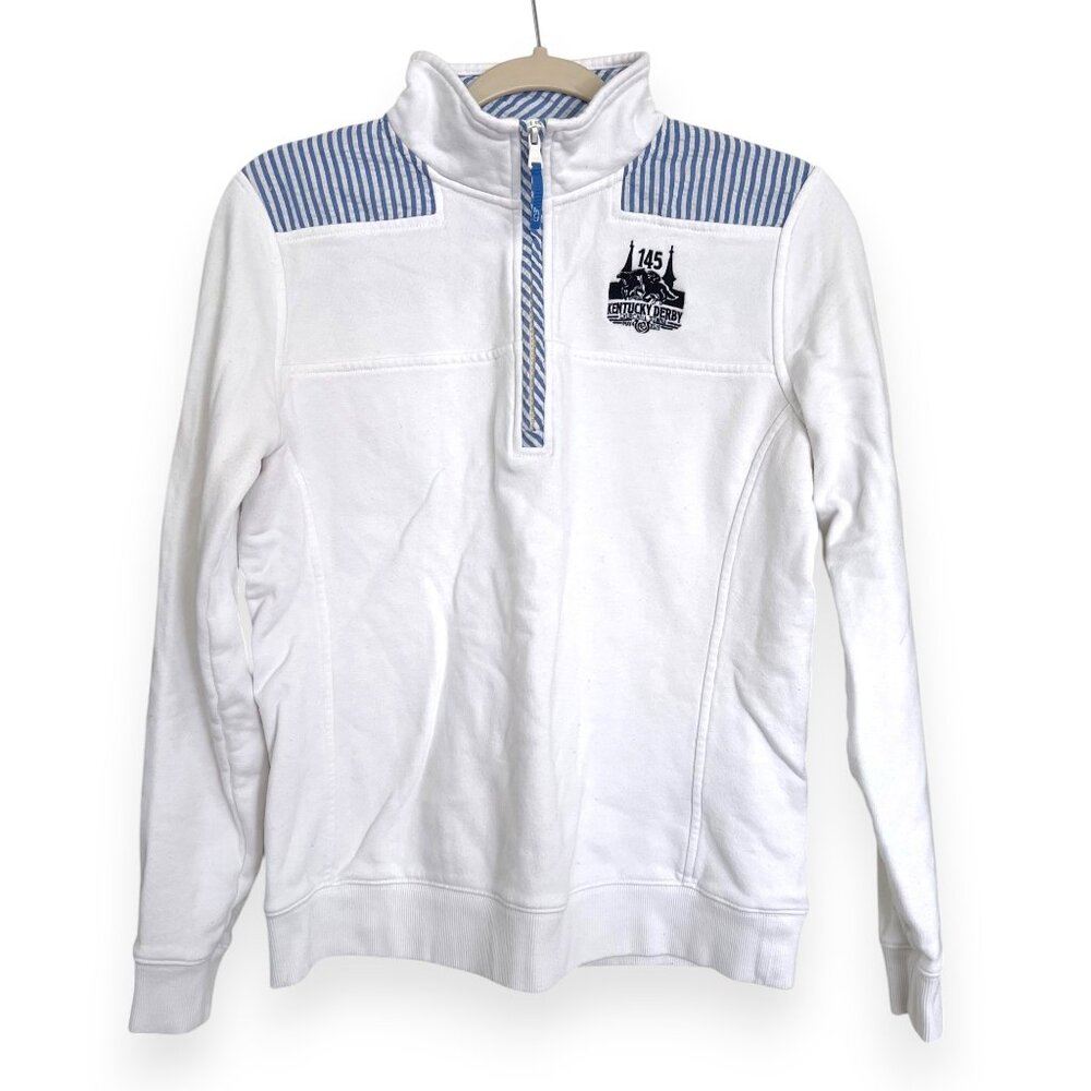Kentucky Derby Vineyard Vines Rare Quarter Zip Sweatshirt White Blue Small